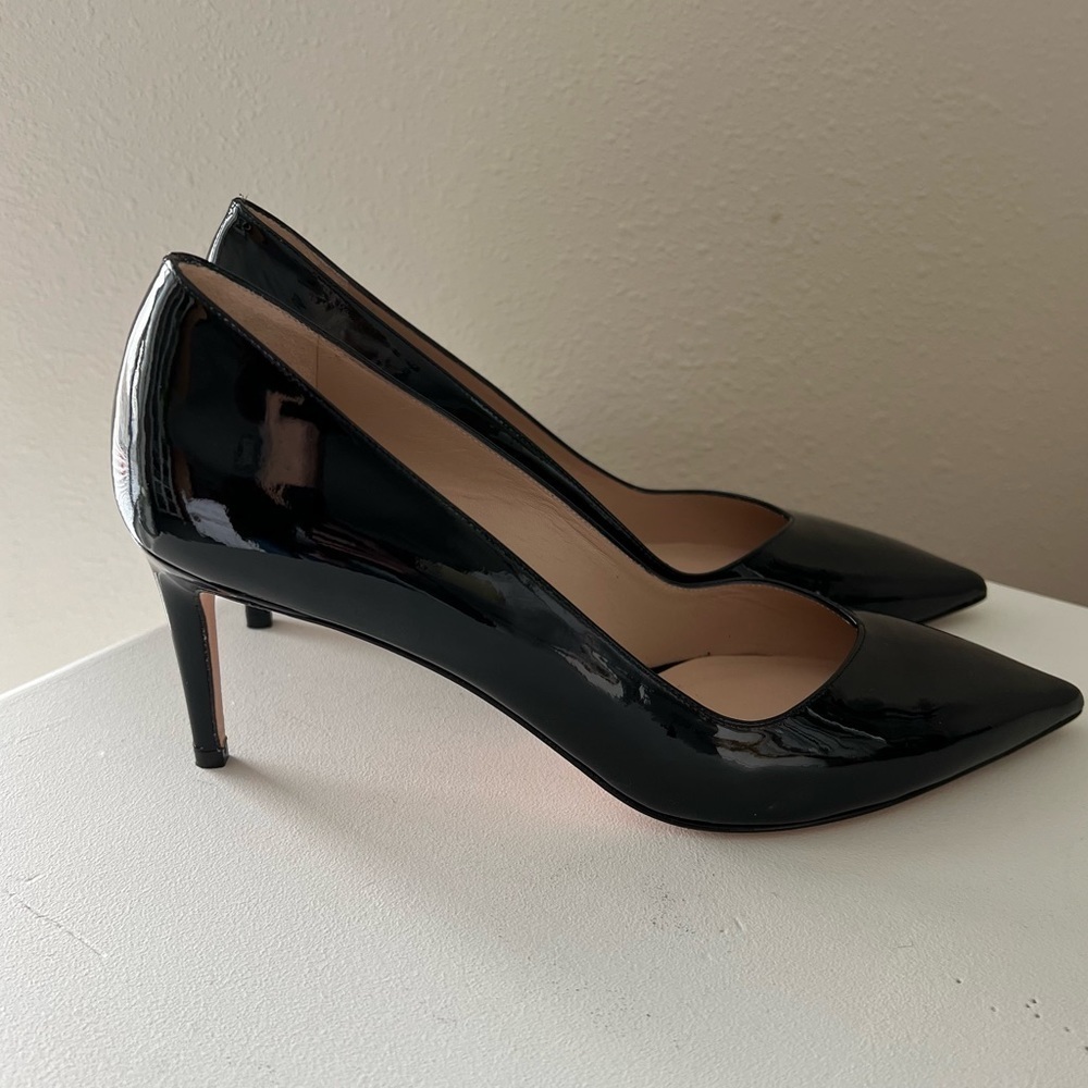 Stuart Weitzman Anny 70 Black Patent Leather Pointed Toe High Heels SZ 10.5 M.